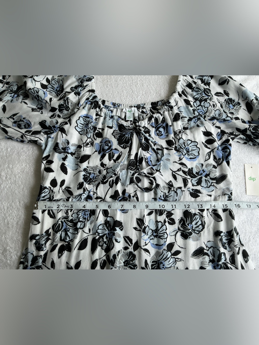 dip White Dress with Blue & Black Floral Print - Picture 8 of 11